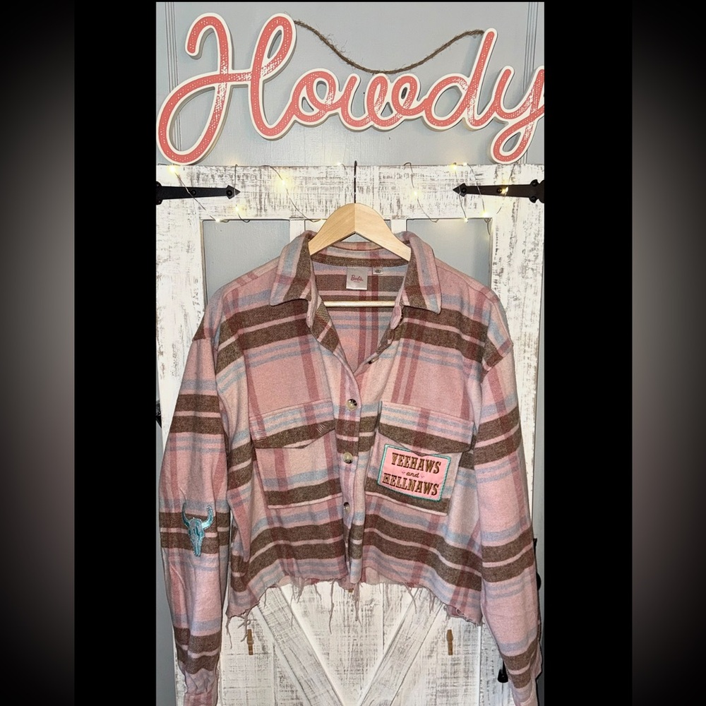 Plaid Pink barbie flannel reworked